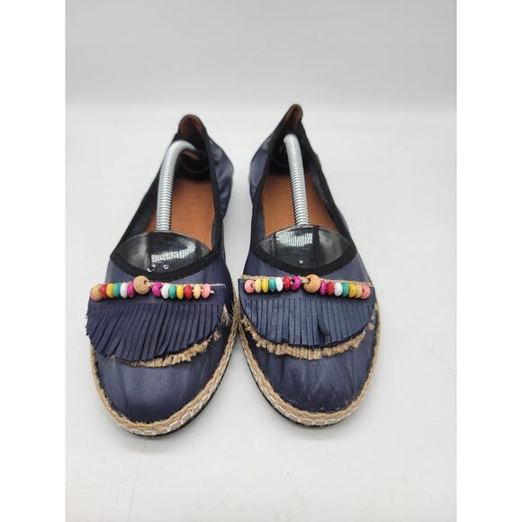 Duno Ricci Women Multicolor Beaded Fringe Espadrilles Loafers Flats Blue Size 38 - Picture 2 of 7